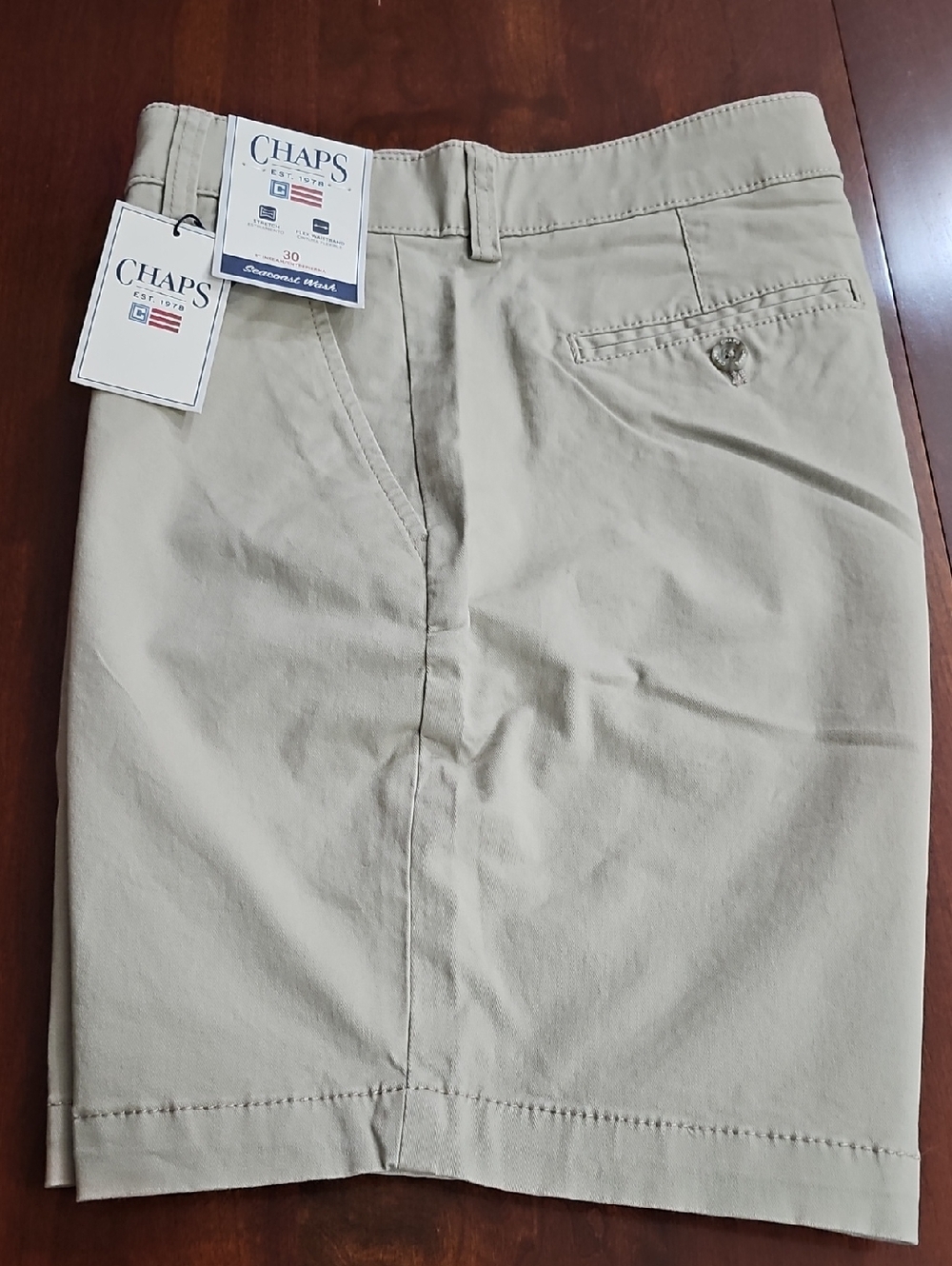 Chaps Beige Khaki Cotton Blend Shorts with Logo Detail